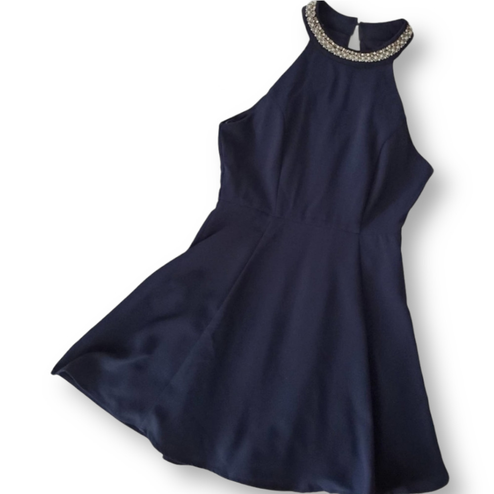 One Clothing High Neck A-Line Dress Navy Sz Small
